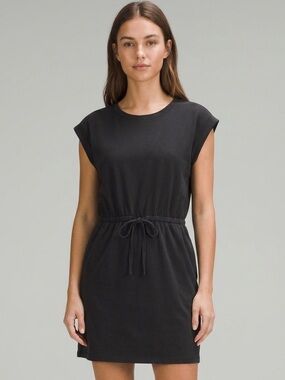 Sleeveless Black Drawstring Waist Mini Dress